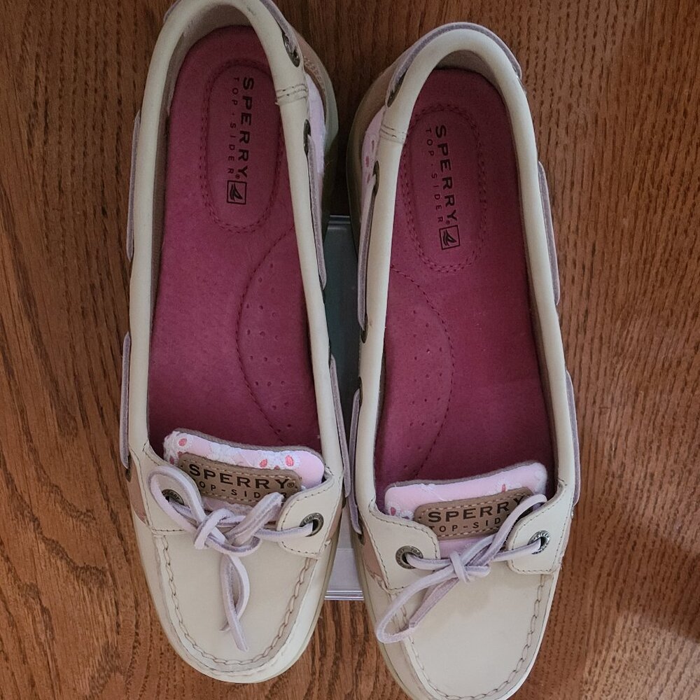 SPERRY TOPSIDER ''ANGELFISH' BOAT SHOES- WOMEN'S 7M-PINK & OAT EYELET